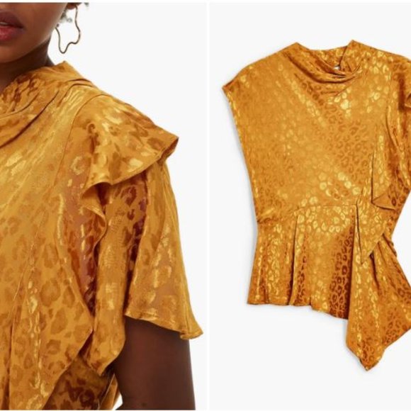 Topshop Open Back Jacquard Ruffle Blouse - Picture 3 of 9